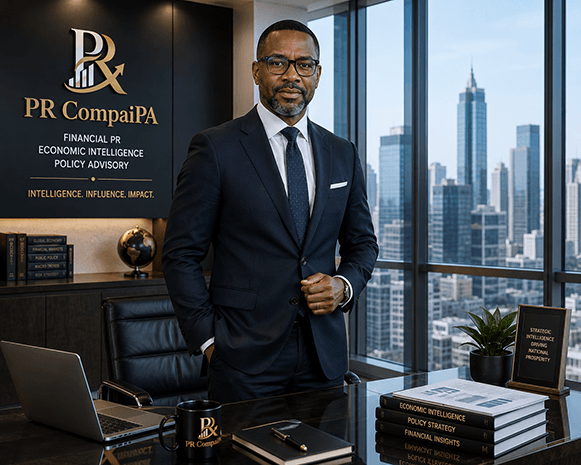 PR CompaiPA Financial PR Executive standing in the office.